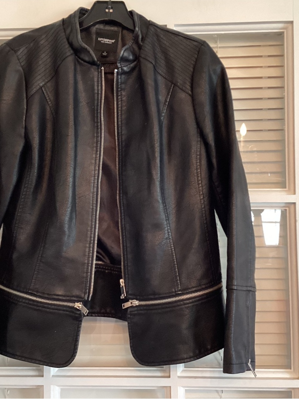 Liverpool Black Leather Moto Jacket with Silver Zippers